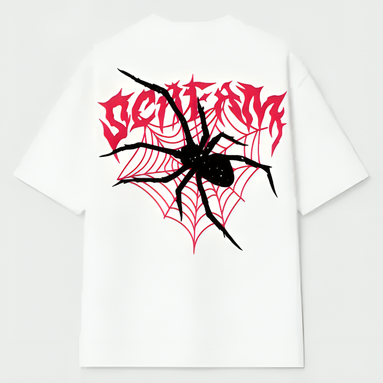 Web over Oversized graphic tee